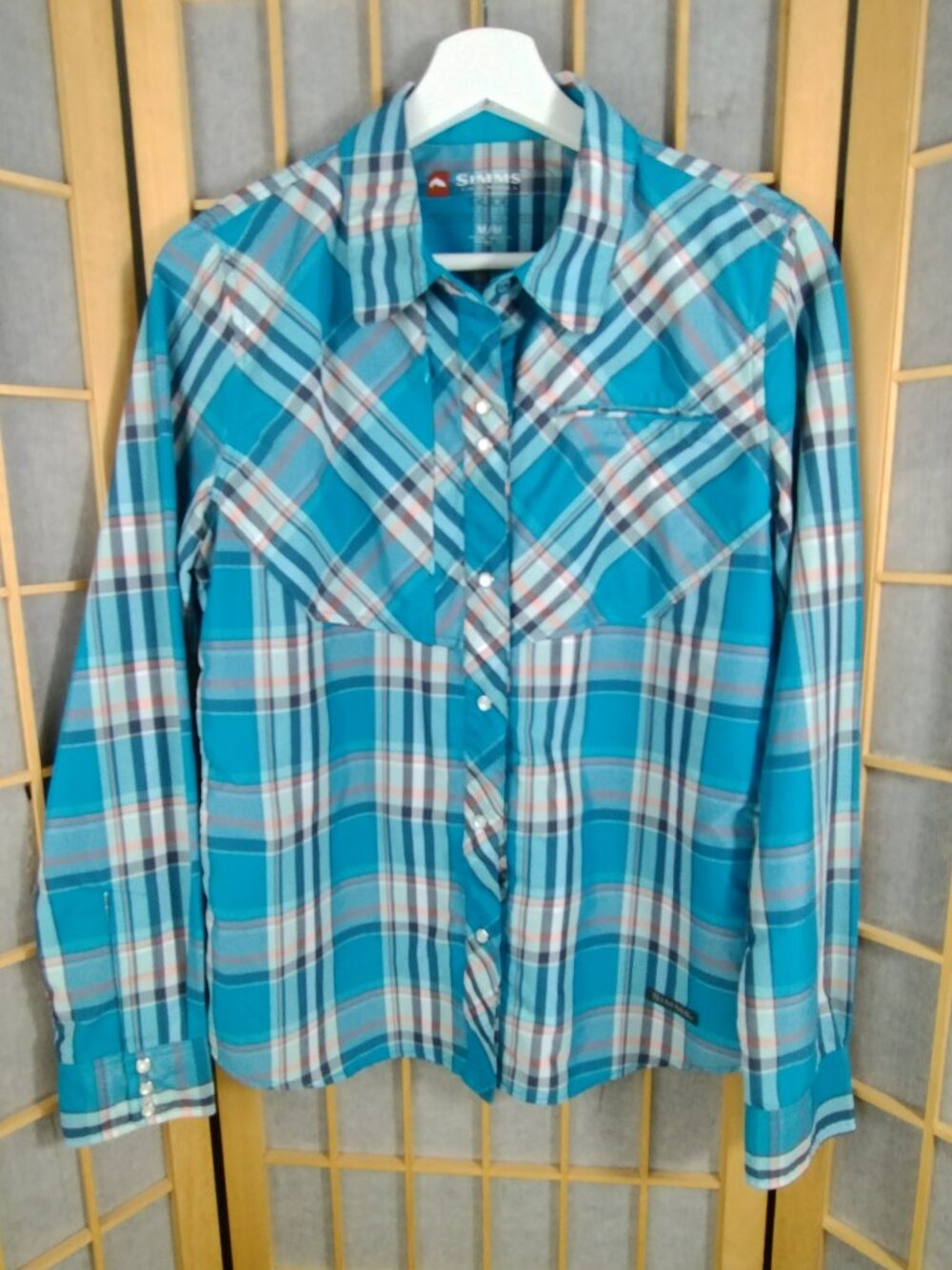 Simms Guide Series Blue Plaid Fishing Shirt Size M